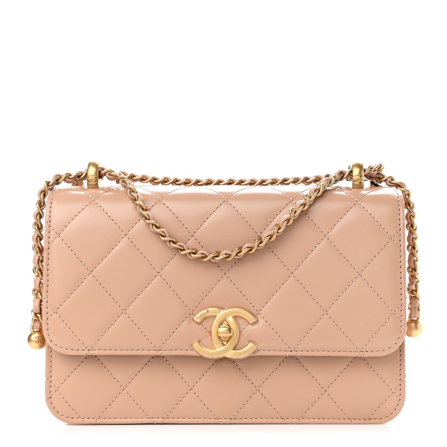 Calfskin Quilted Perfect Fit Flap Beige