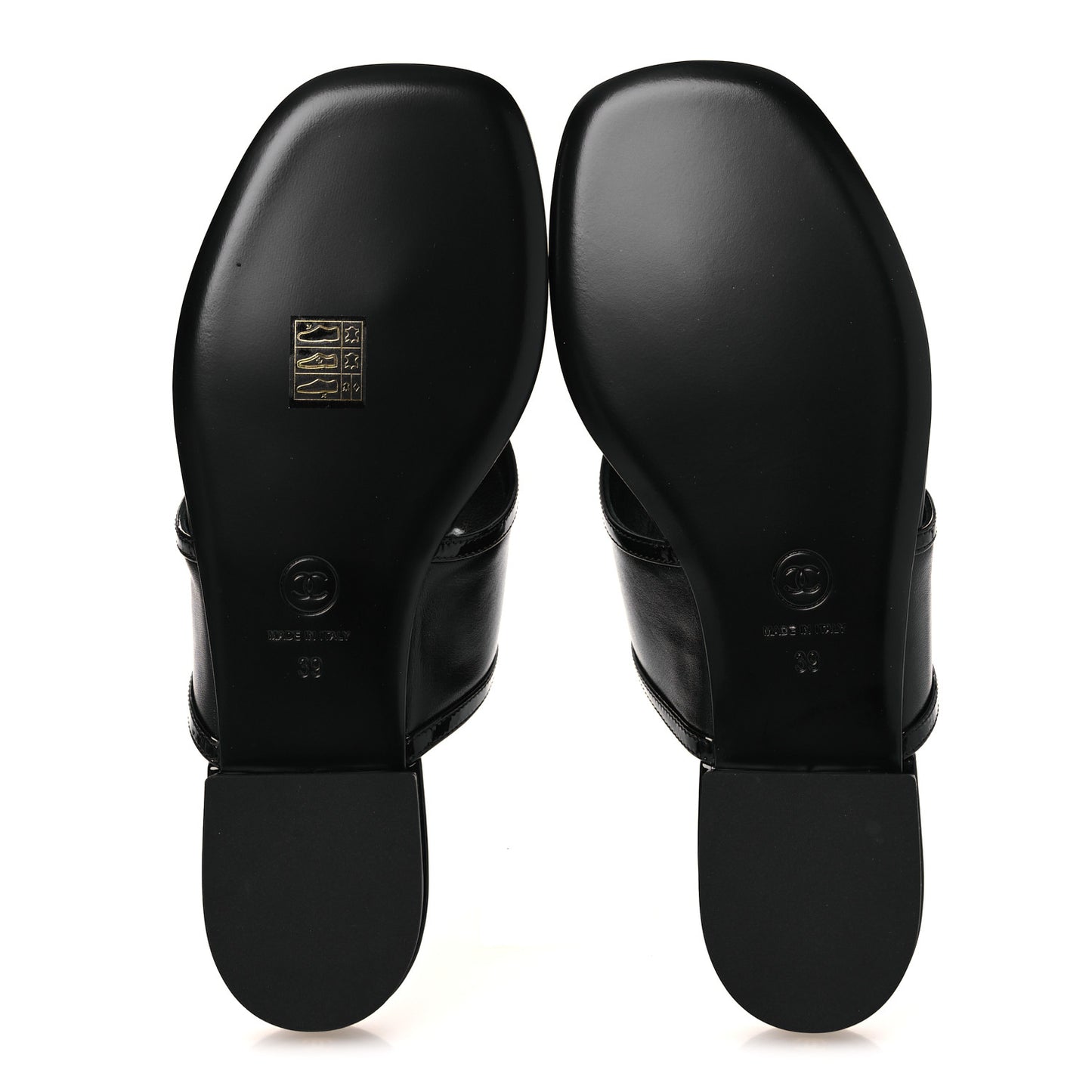 Lambskin Patent Calfskin CC Thong Sandals 39 Black