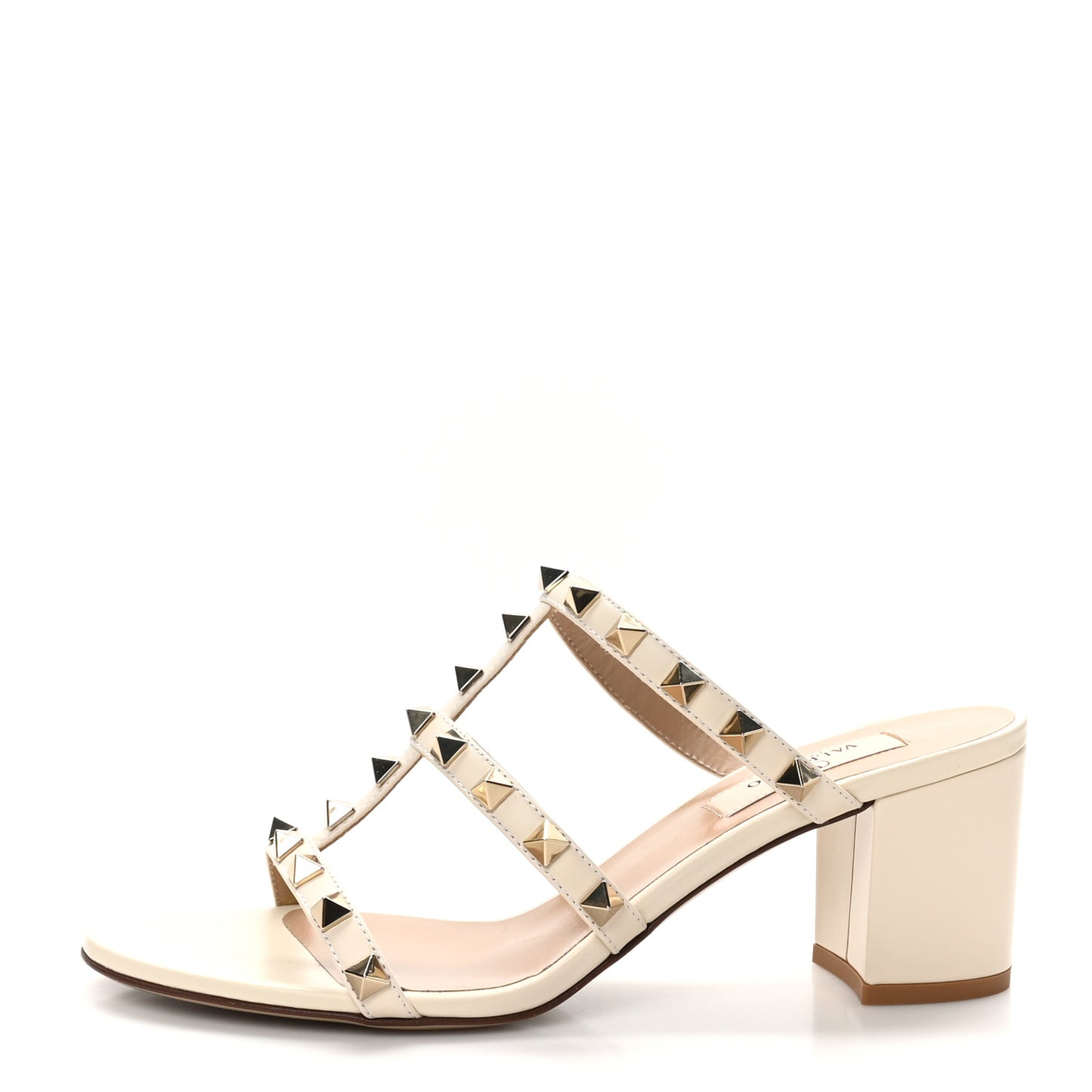 Calfskin Nappa Rockstud 60mm Caged Slide Sandals 36.5 Light Ivory