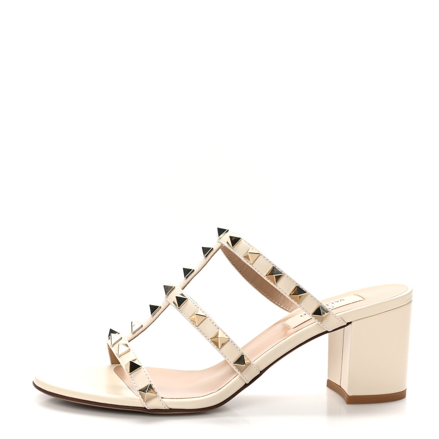 Valentino Garavani Calfskin Nappa Rockstud 60mm Caged Slide Sandals 36.5 Light Ivory 1 of 9