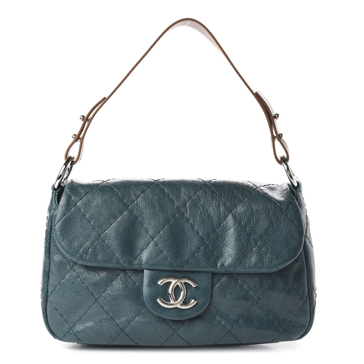 Glazed Calfskin Stitched On The Road Flap Blue