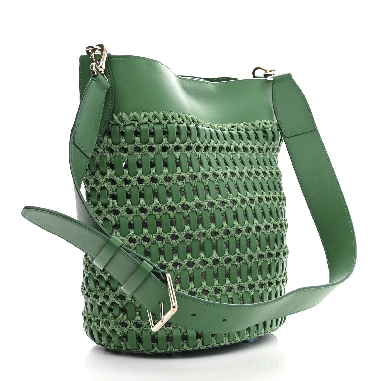 Calfskin Woven The Studio Bucket Bag Green