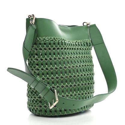 Salvatore Ferragamo Calfskin Woven The Studio Bucket Bag Green 4 of 10