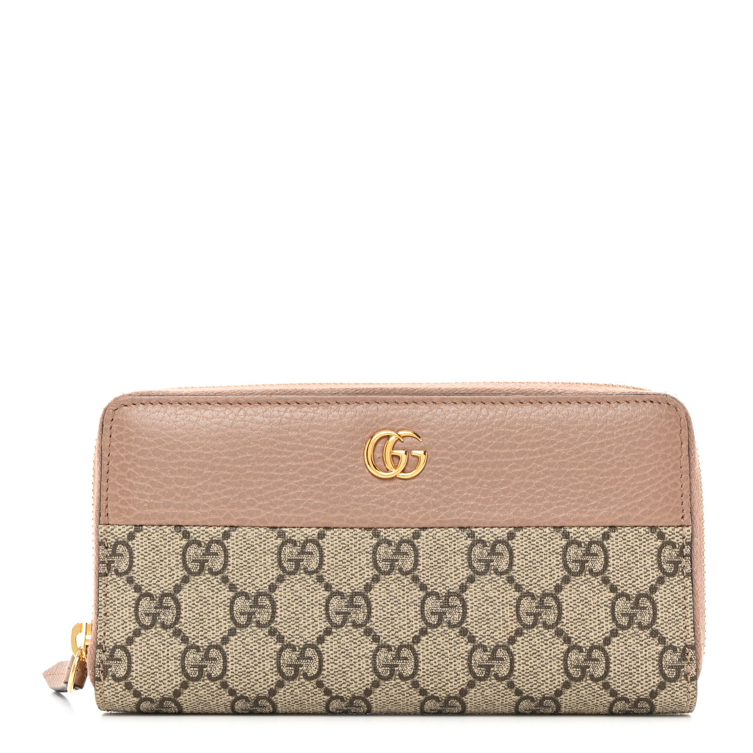 Gucci Dollar Calfskin GG Supreme Monogram GG Marmont Zip Around Wallet Porcelain Rose Beige Ebony 1 of 7
