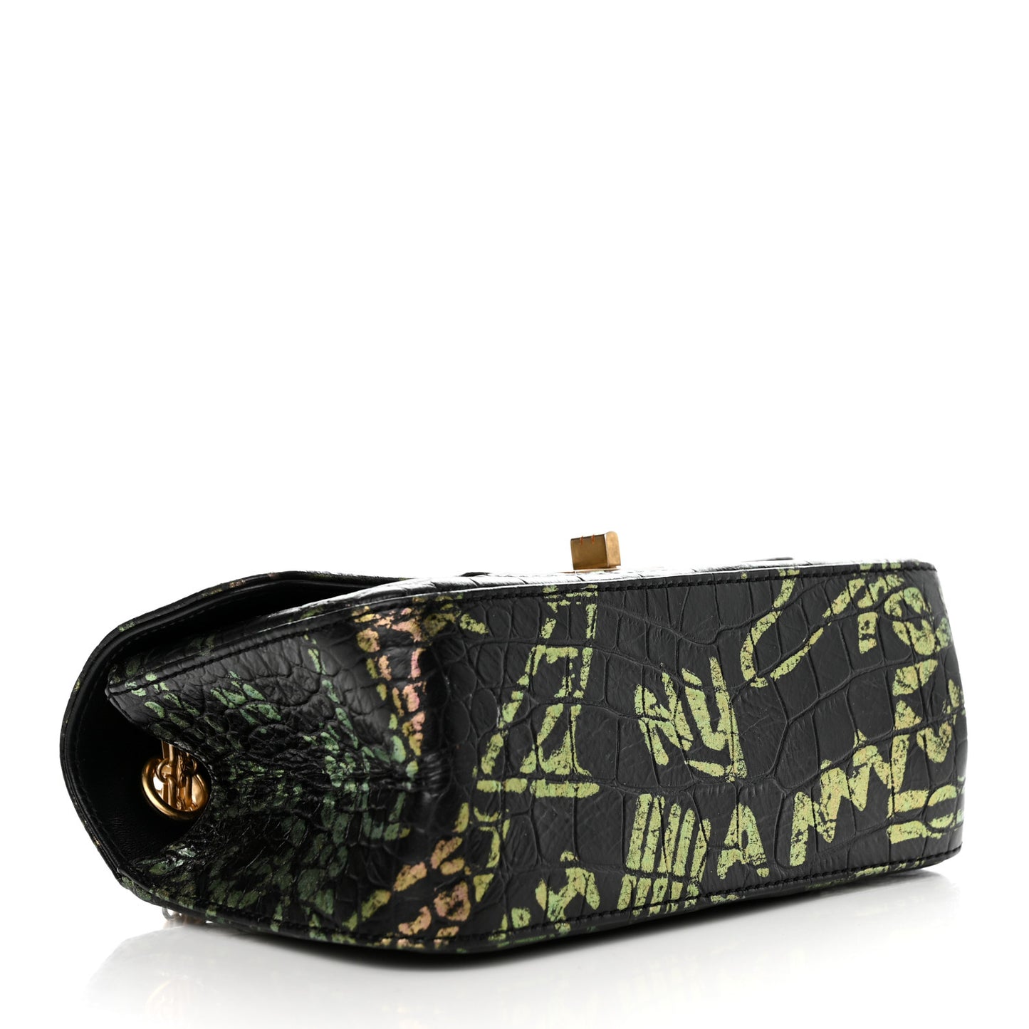 Calfskin Crocodile Embossed Graffiti 2.55 Mini Cocodile Reissue Flap Black Pink