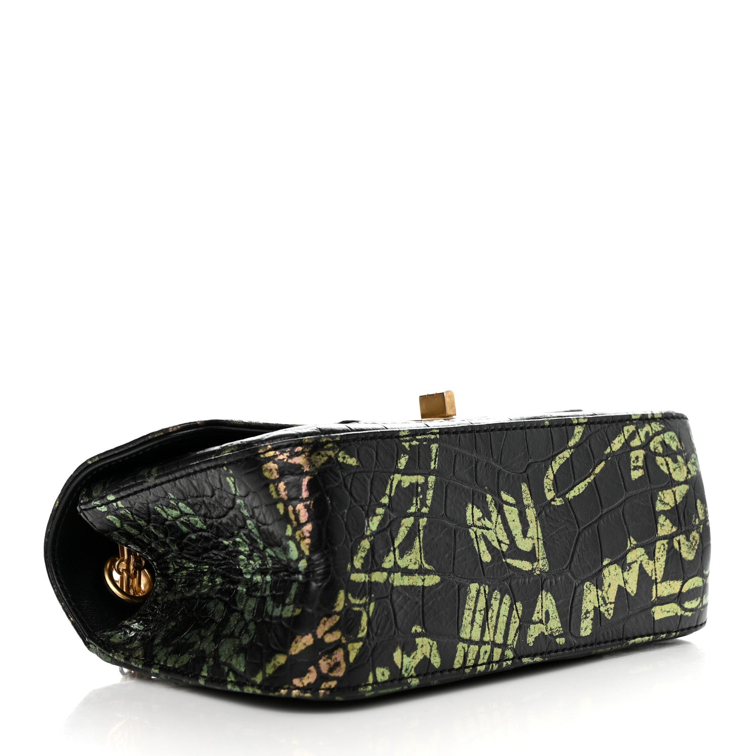 Chanel Calfskin Crocodile Embossed Graffiti 2.55 Mini Cocodile Reissue Flap Black Pink 4 of 12