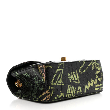 Chanel Calfskin Crocodile Embossed Graffiti 2.55 Mini Cocodile Reissue Flap Black Pink 4 of 12