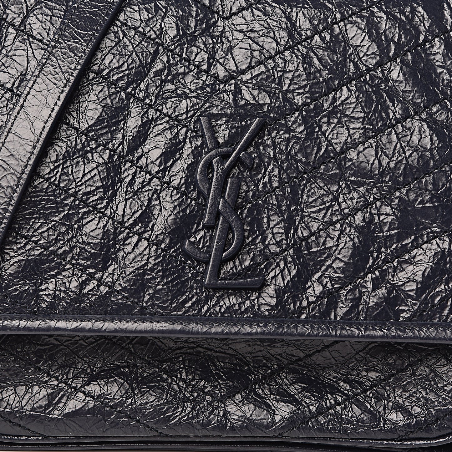 Crinkled Calfskin Matelasse Monogram Medium Niki Chain Satchel Deep Marine