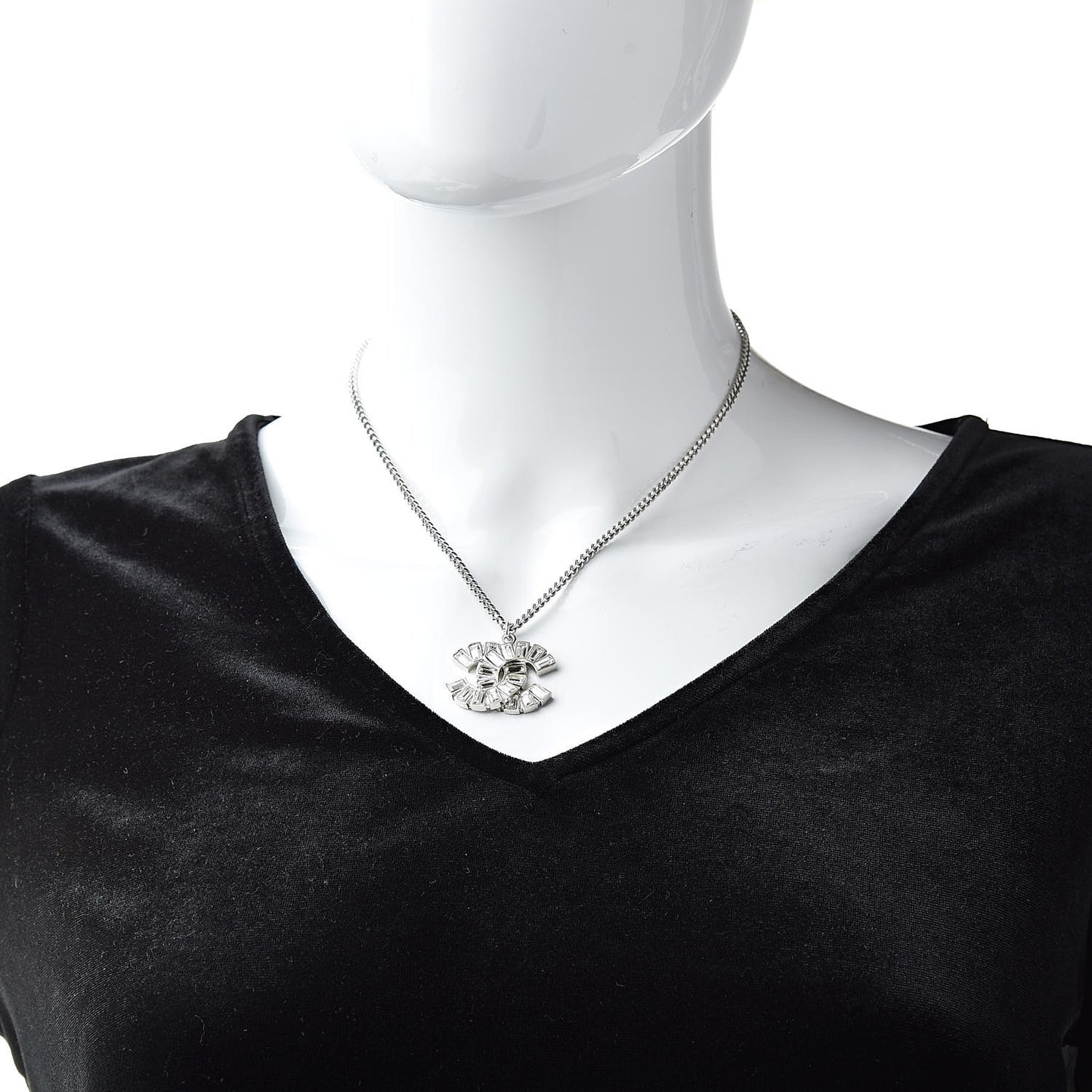 Baguette Crystal CC Pendant Necklace Silver