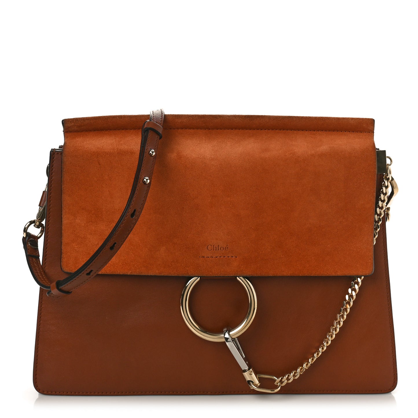 Suede Calfskin Medium Faye Shoulder Bag Tobacco