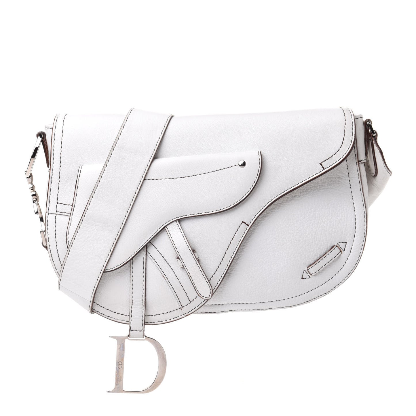 Grained Calfskin Saddle Pouch White