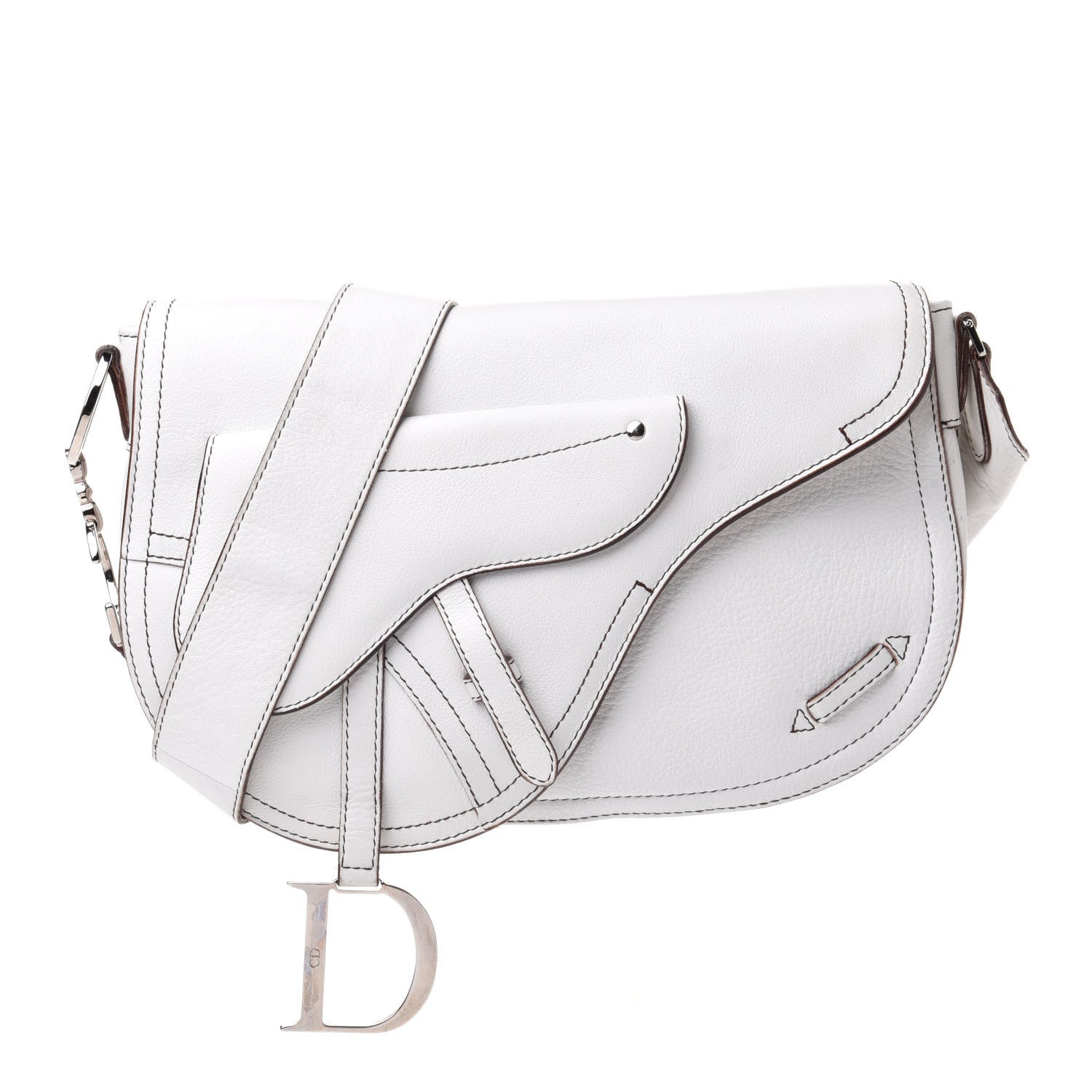 Christian Dior Grained Calfskin Saddle Pouch White 1 of 17
