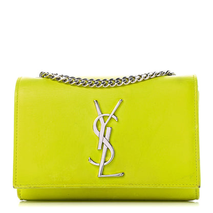 Saint Laurent Patent Grain de Poudre Small Monogram Kate Satchel Neon Yellow 1 of 10