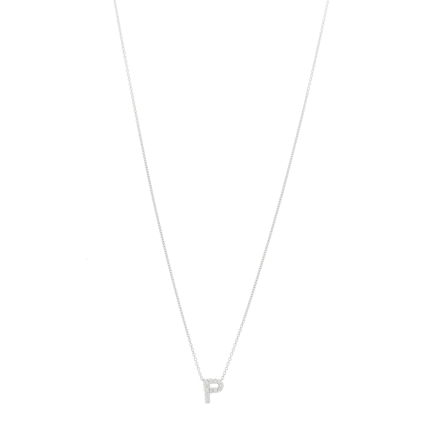 18K White Gold Diamond Initial P Pendant Necklace