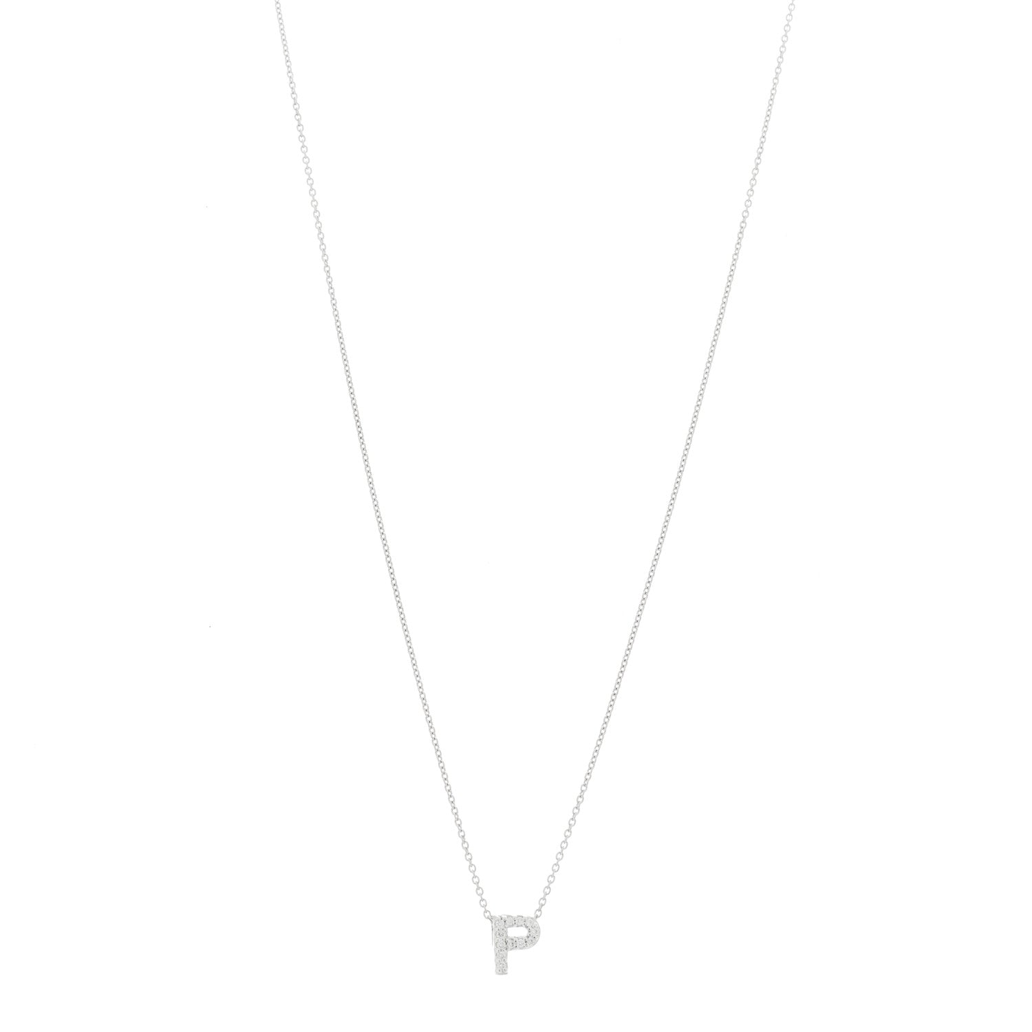 Roberto Coin 18K White Gold Diamond Initial P Pendant Necklace 1 of 6
