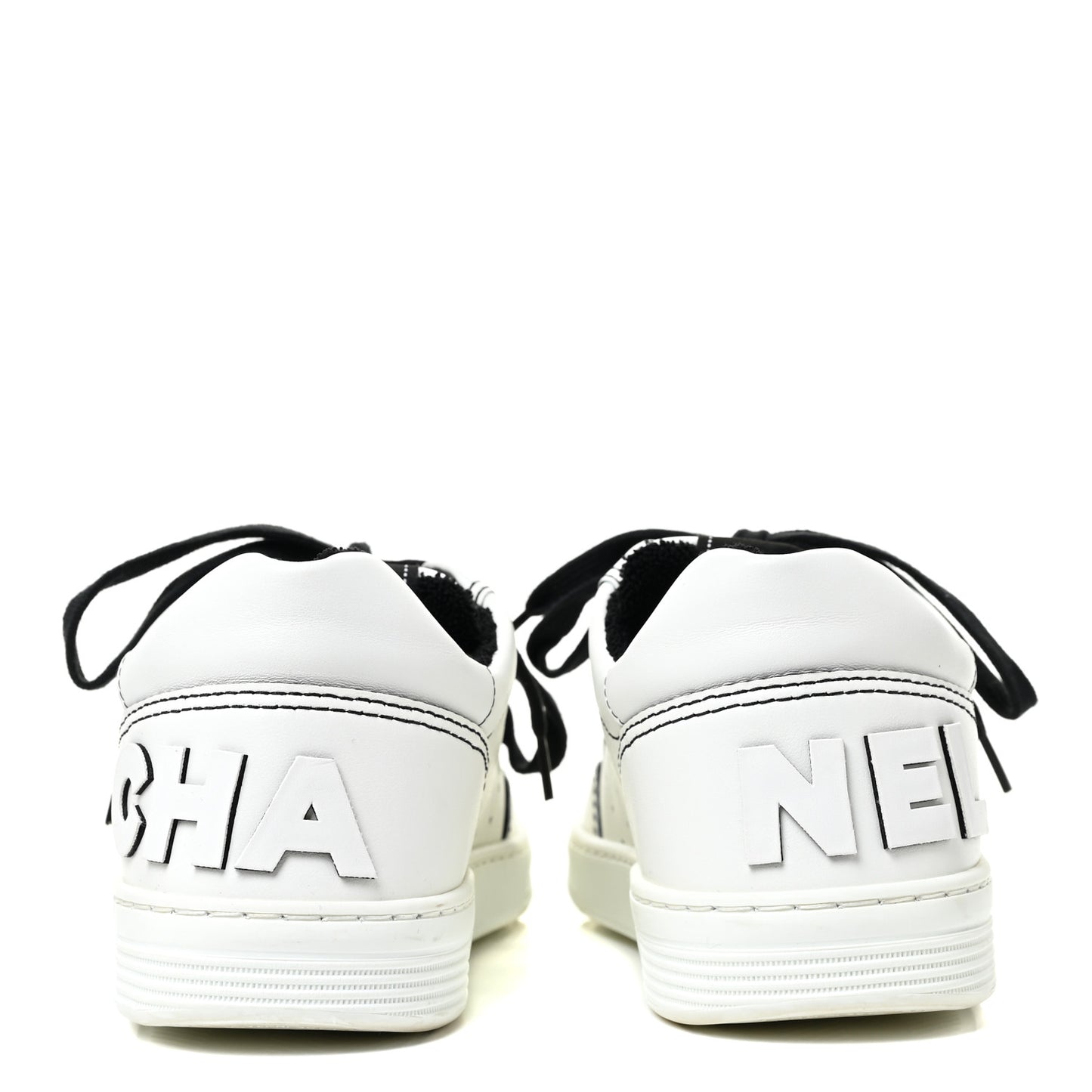 Calfskin Womens Logo Sneakers 37 Black White