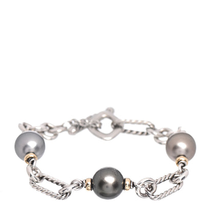 David Yurman Sterling Silver 18K Yellow Gold Tahitian Pearl 10mm Figaro Bracelet 1 of 6