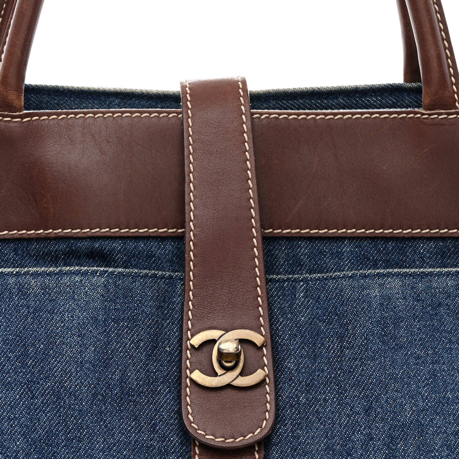 Chanel Denim CC Tote Bag Blue Brown 8 of 11
