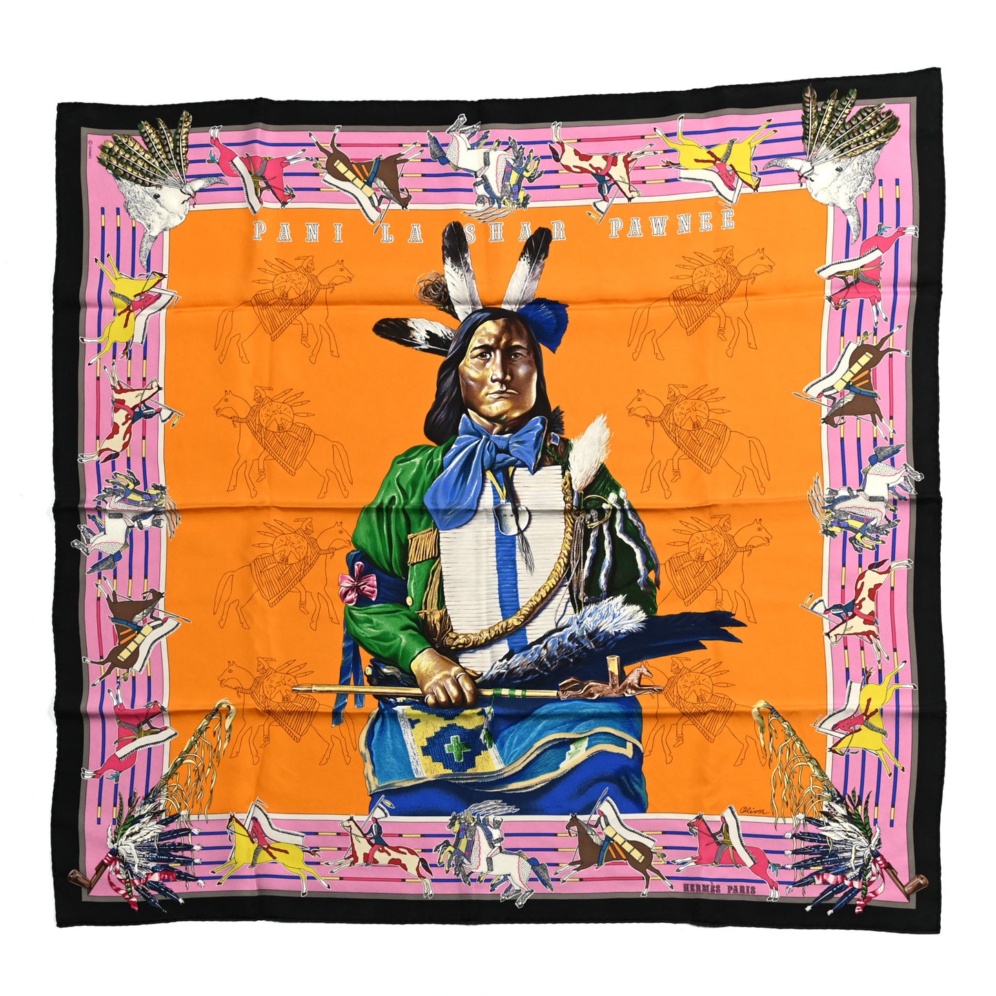 Silk Pani La Shar Pawnee Wash Scarf 90 Orange Rose Vif Black