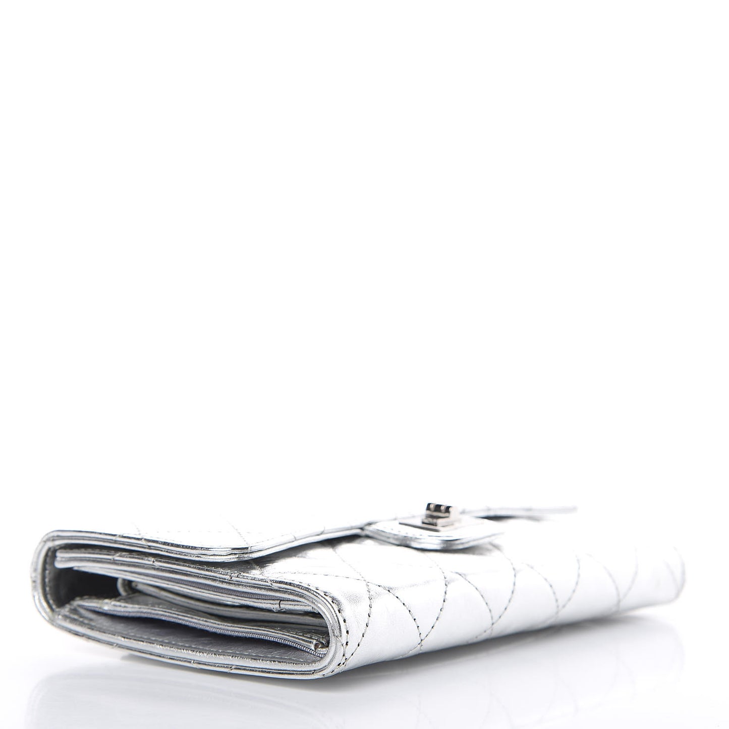 Metallic Aged Calfskin Quilted Reissue Long Flap Wallet Light Silver