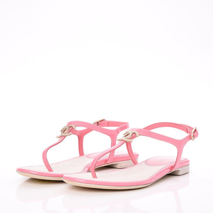 Chanel Patent Calfskin CC Logo Thong Sandals 35 Pink 3 of 8