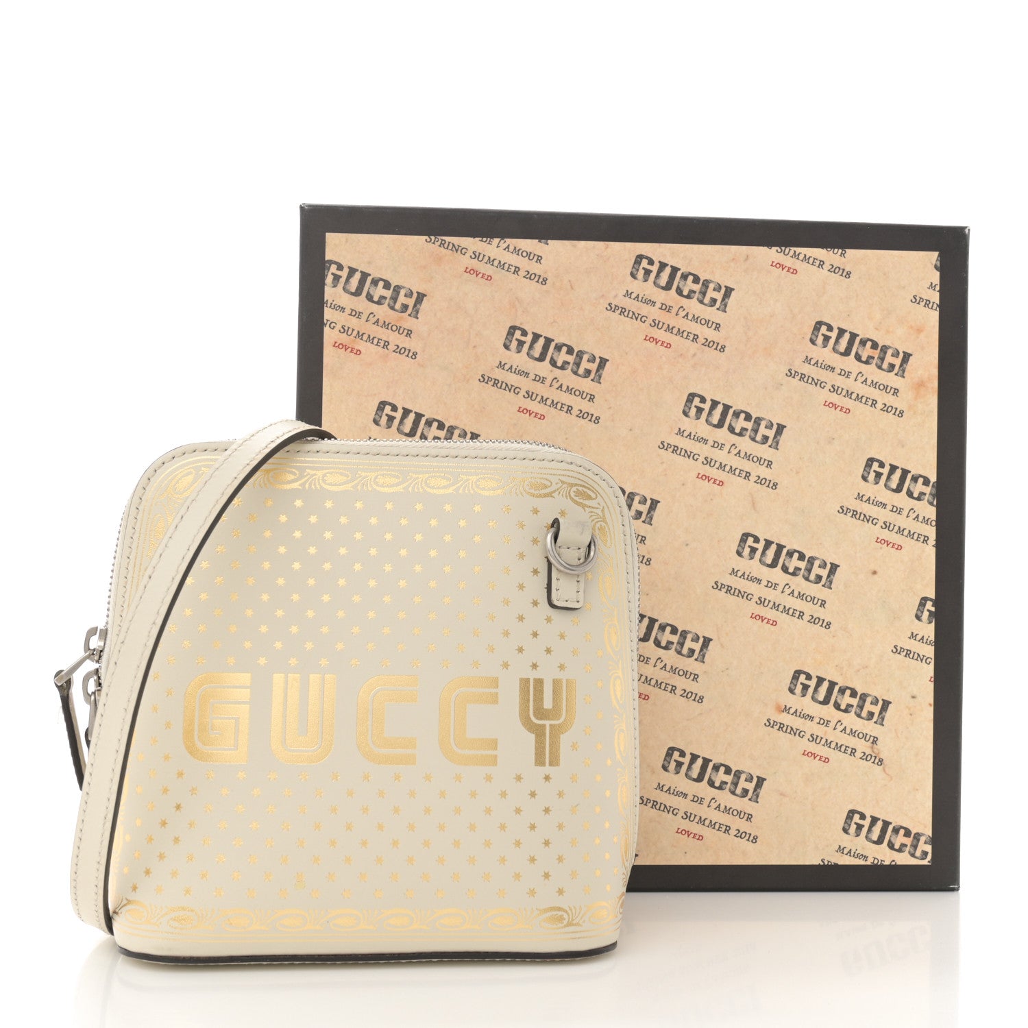 Gucci X SEGA Calfskin GUCCY Stars Mini Dome Shoulder Bag Mystic White Gold 15 of 15