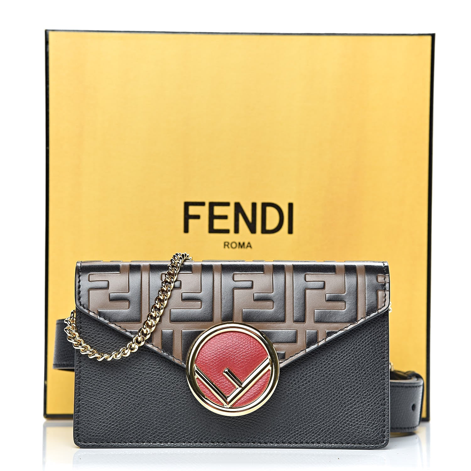 Fendi Vitello Cruise F is Fendi Bi-Color FF 1974 Embossed Envelope Belt Bag Maya Black 11 of 11