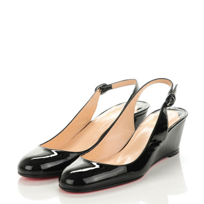 Christian Louboutin Patent Cynthia Sling Back Wedges 38.5 Black 3 of 6