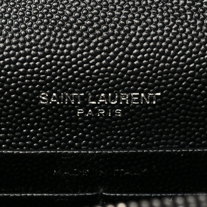 Saint Laurent Grain De Poudre Matelasse Chevron Monogram Envelope Chain Wallet Black 5 of 7