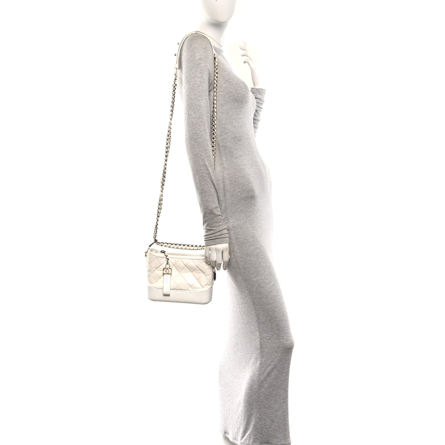 Aged Calfskin Quilted Small Gabrielle Hobo White