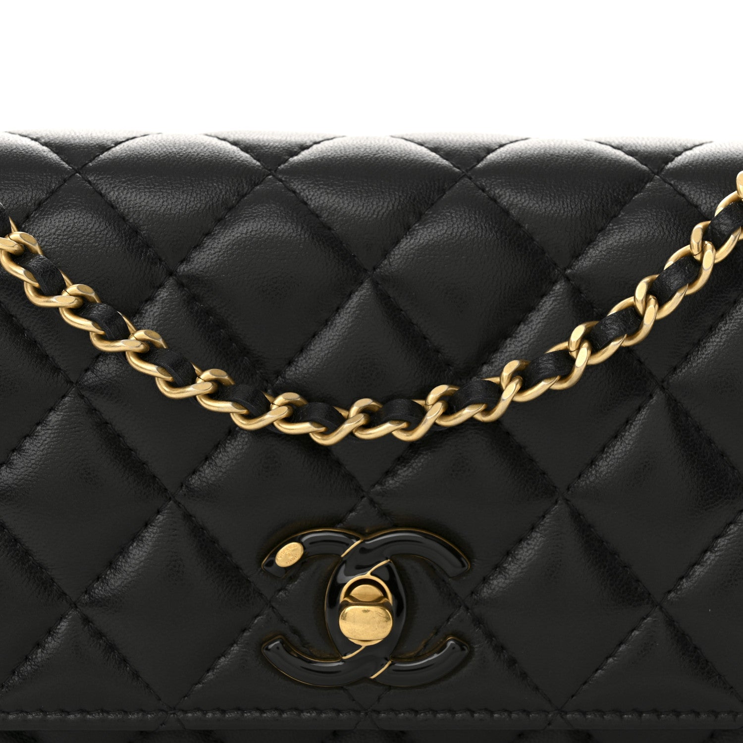Chanel Shiny Lambskin Quilted Enamel Wallet On Chain WOC Black 9 of 12