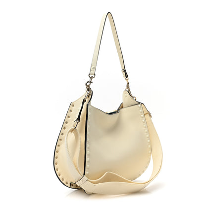 Valentino Garavani Grainy Calfskin Rockstud Flip-Lock Hobo Bag Ivory 3 of 9