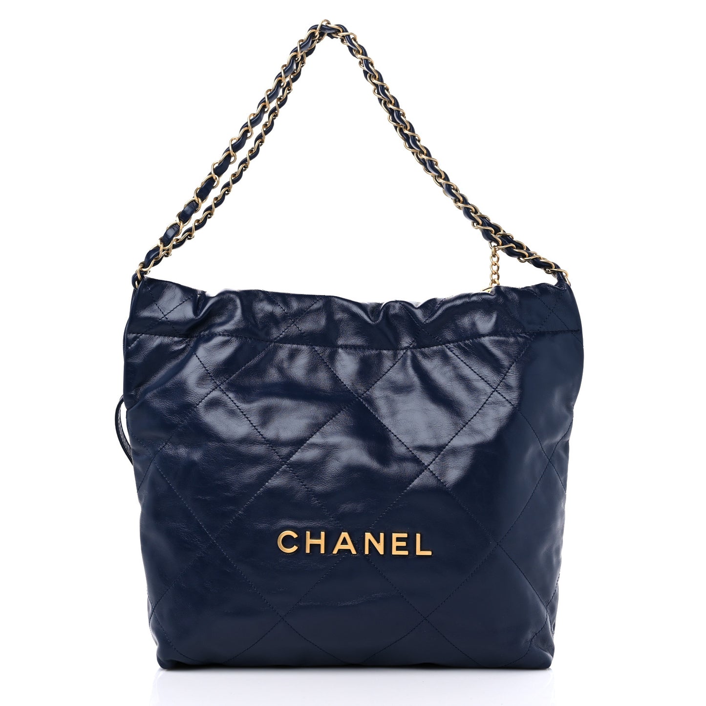 Shiny Calfskin Quilted Small Chanel 22 Navy