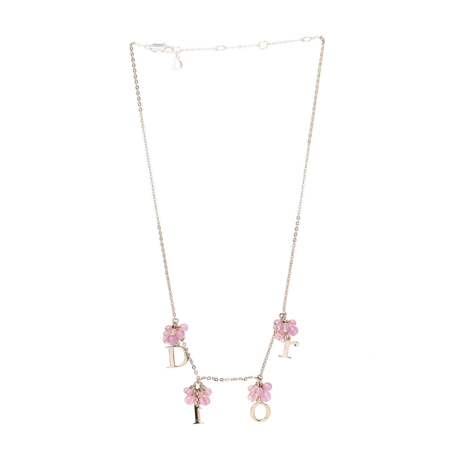 Christian Dior Beaded Logo Charm Necklace Gold Pink 3 of 4