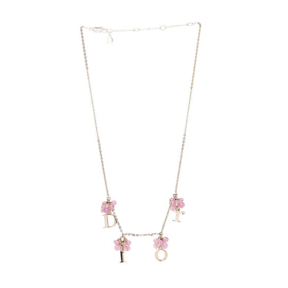 Christian Dior Beaded Logo Charm Necklace Gold Pink 3 of 4