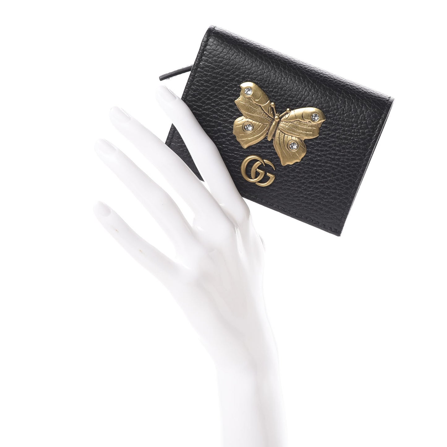 Pebbled Calfskin Butterfly Card Case Black