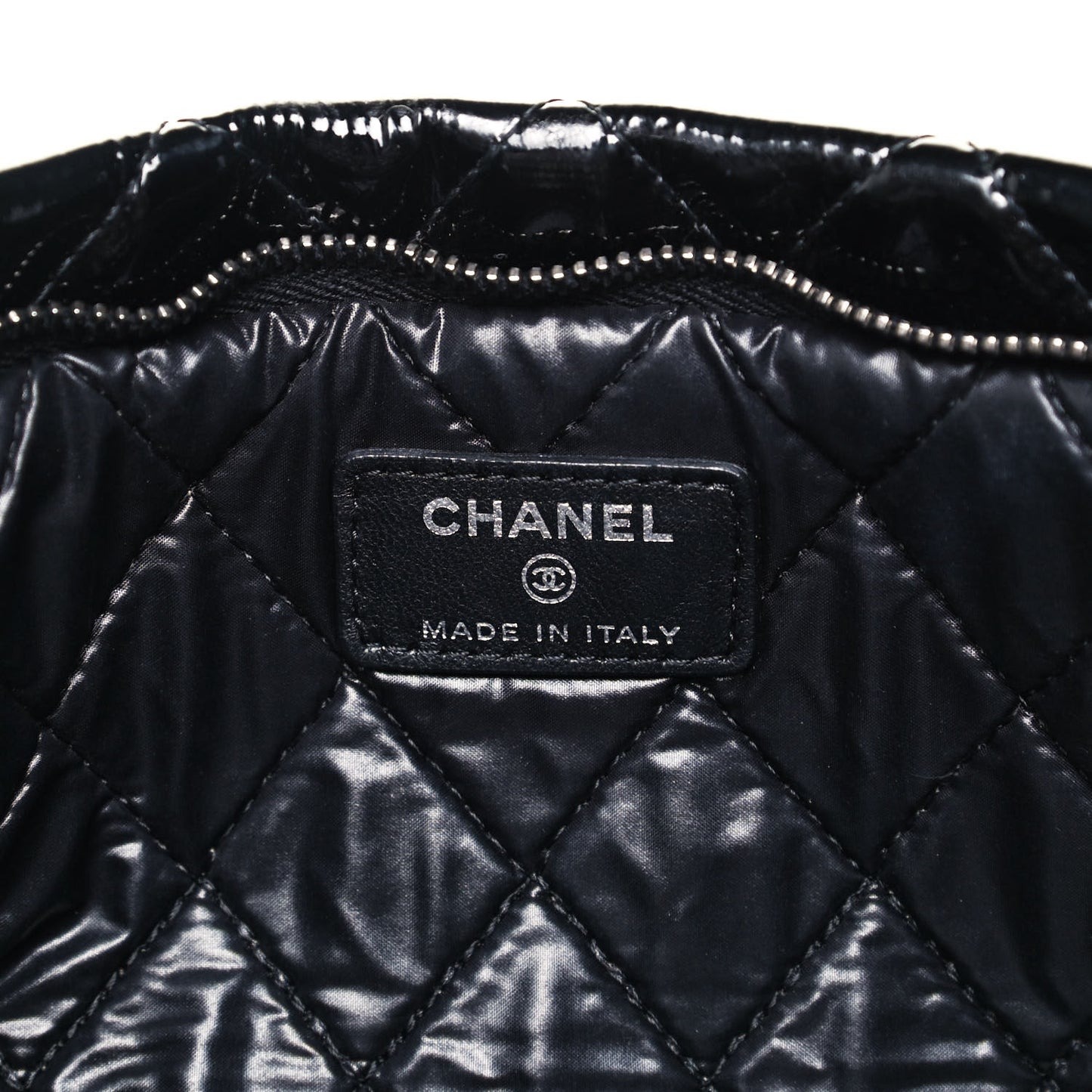 Patent Calfskin Quilted Beauty CC Clutch Black