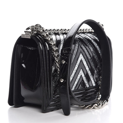 Chanel Patent Glitter PVC Chevron Quilted Medium Boy Flap Black Silver 3 of 7
