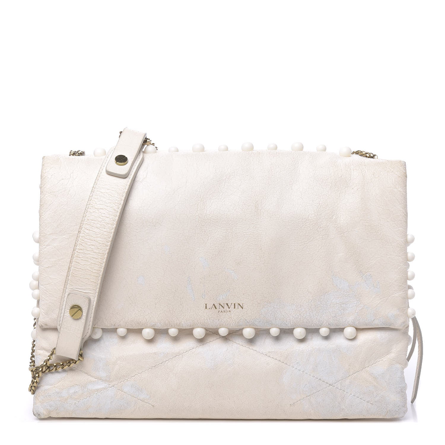 Lanvin Lambskin Quilted Pearl Medium Sugar Flap Shoulder Bag White 1 of 20