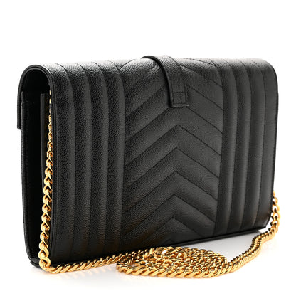 Saint Laurent Grain De Poudre Mixed Matelasse Triquilt Monogram Chain Wallet Black 3 of 11