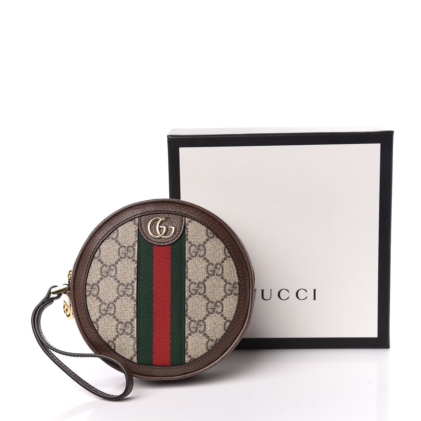 GG Supreme Monogram Web Ophidia Circle Wristlet Beige New Acero
