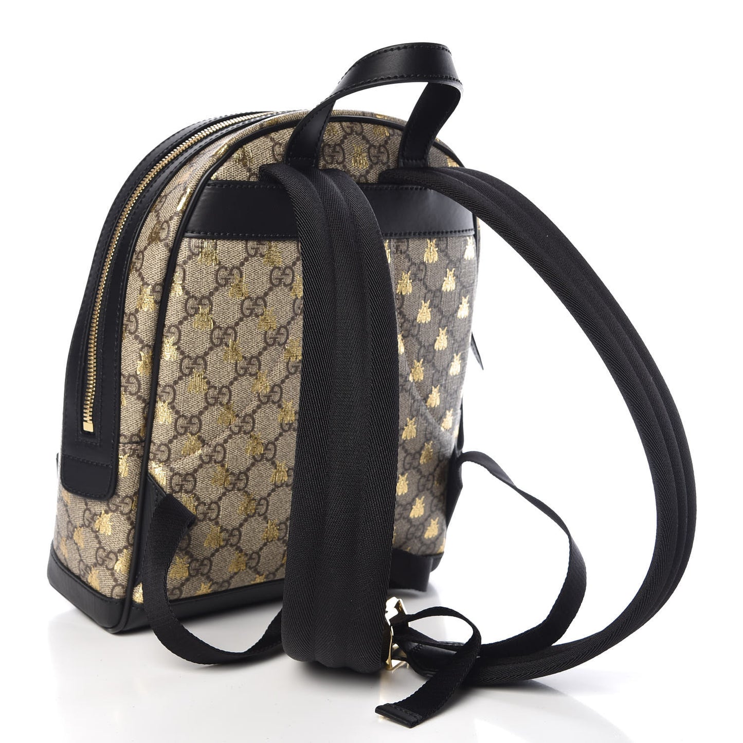 GG Supreme Monogram Bees Print Small Day Backpack Beige Oro Black