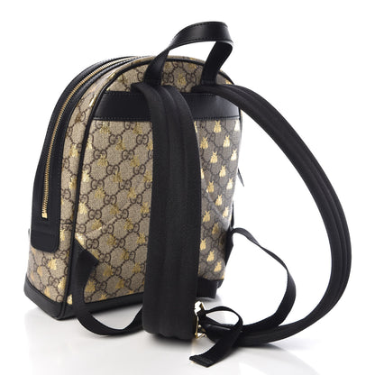 Gucci GG Supreme Monogram Bees Print Small Day Backpack Beige Oro Black 3 of 9