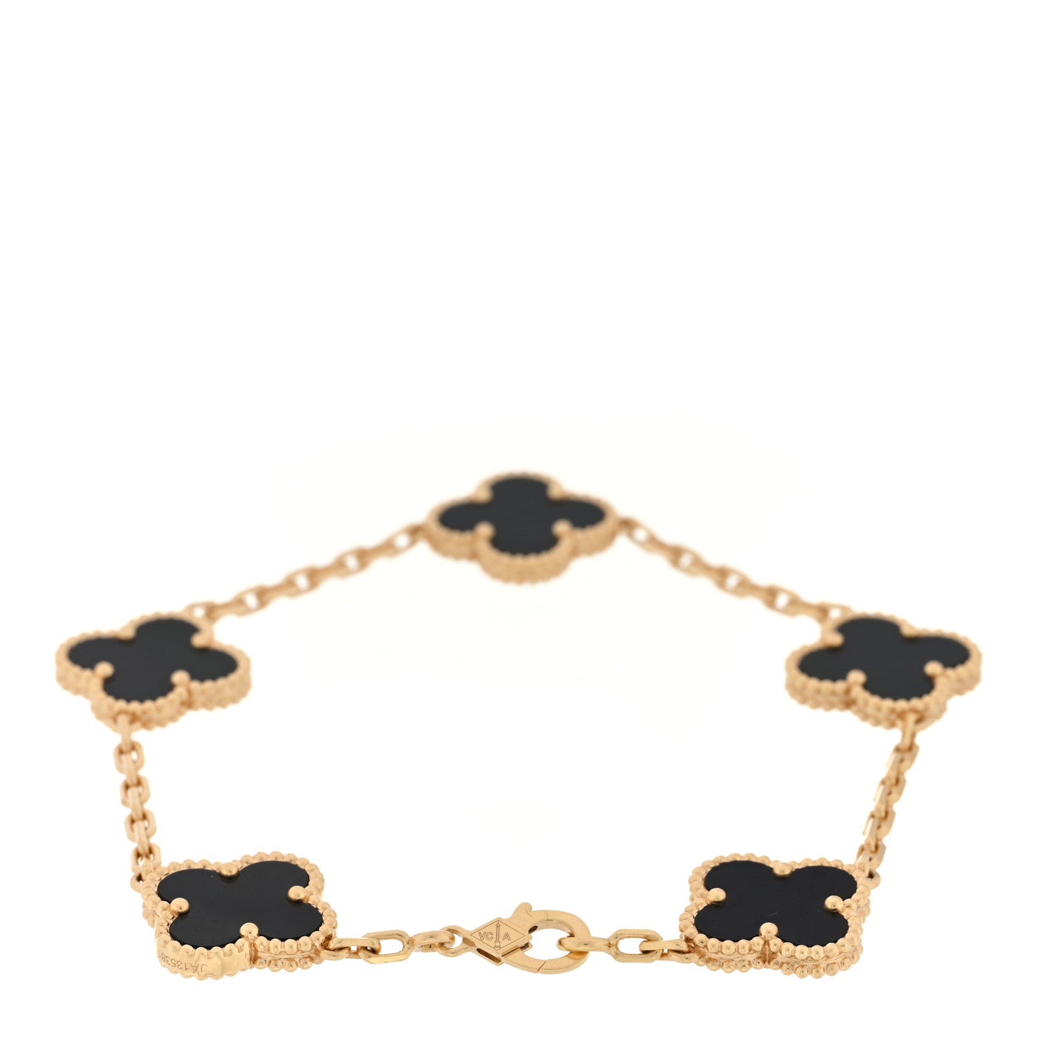 Van Cleef & Arpels 18K Yellow Gold Black Onyx 5 Motifs Vintage Alhambra Bracelet 2 of 4