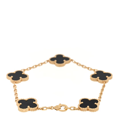 Van Cleef & Arpels 18K Yellow Gold Black Onyx 5 Motifs Vintage Alhambra Bracelet 2 of 4