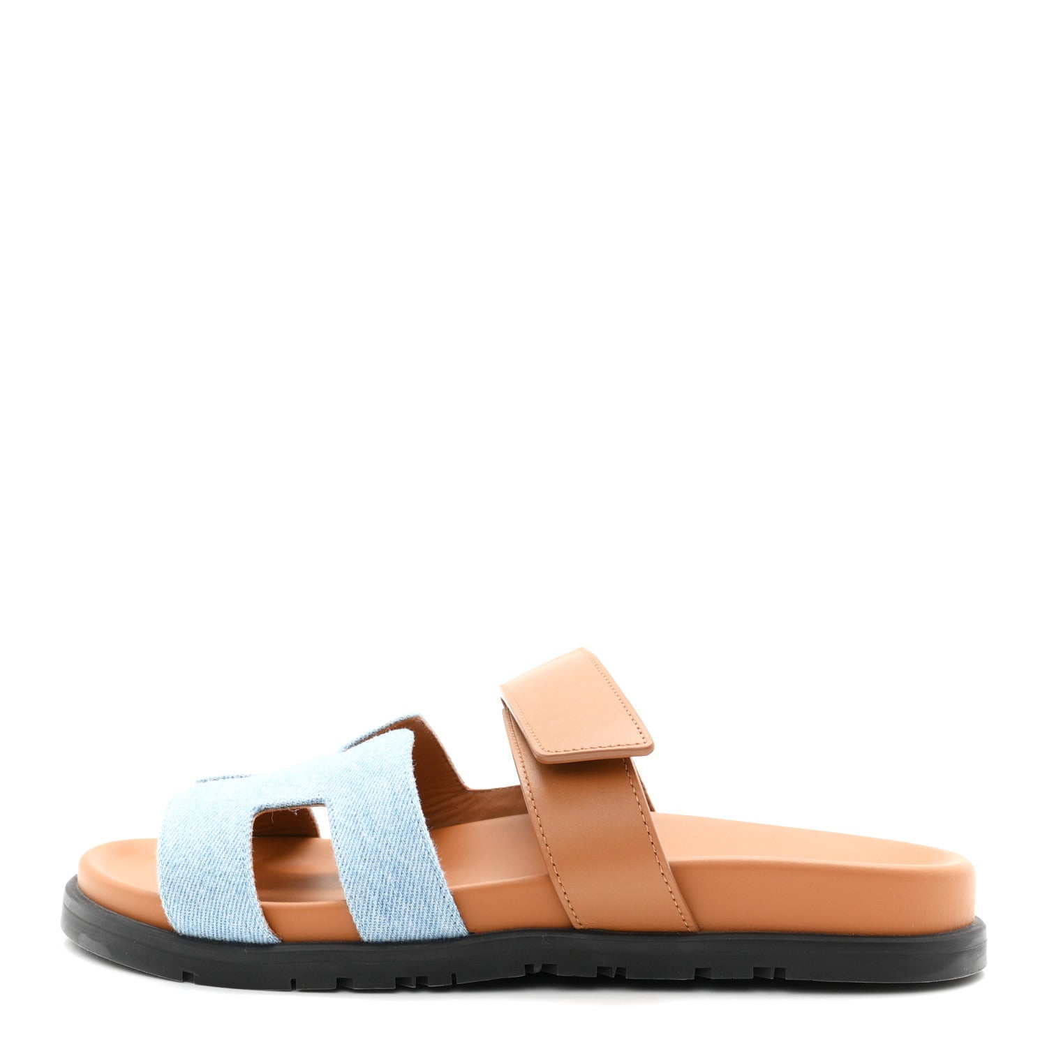 Hermes Denim Calfskin Womens Chypre Sandals 39 Bleu Clair Naturel 1 of 10