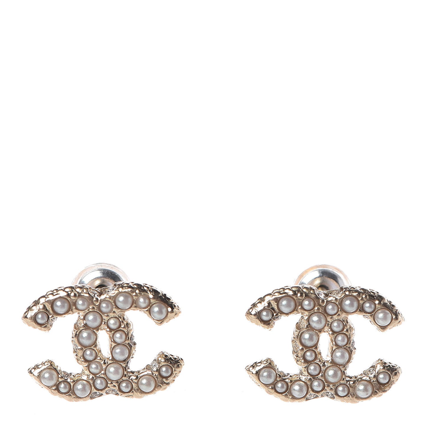 Pearl Crystal CC Earrings Gold