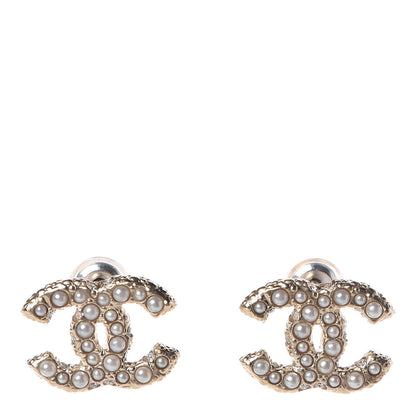 Chanel Pearl Crystal CC Earrings Gold 1 of 5