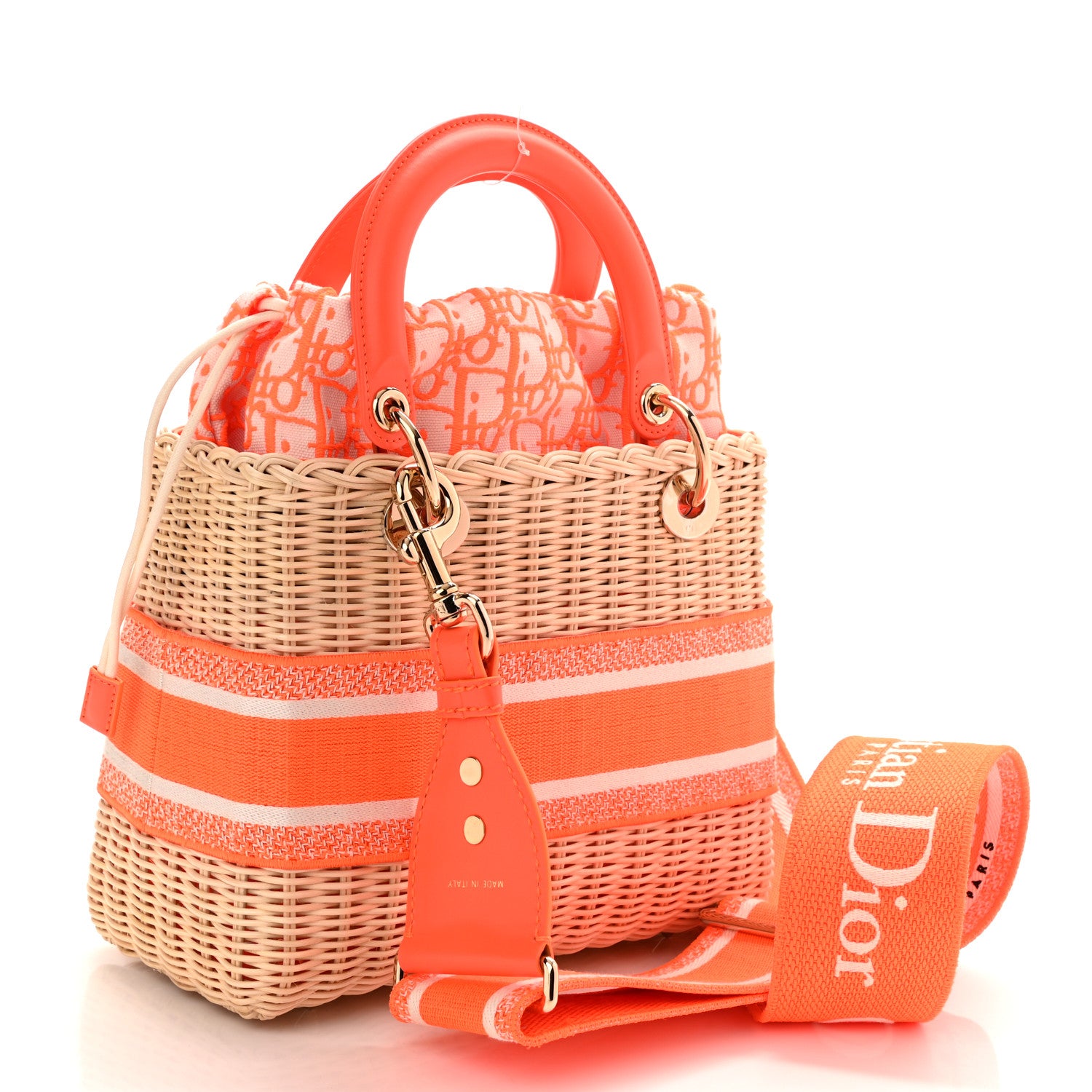 Christian Dior Wicker Oblique Medium Lady Dior Bag Fluorescent Orange 3 of 10