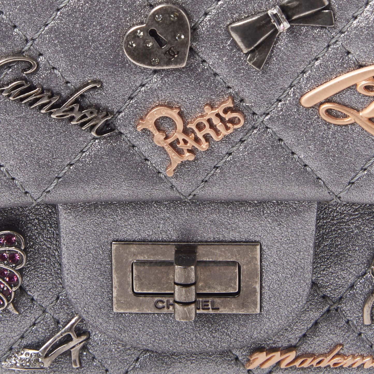 Metallic Calfskin Quilted Lucky Charms 2.55 Reissue 224 Flap Dark Silver